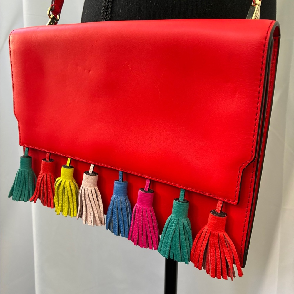 Rebecca Minkoff Red Crossbody Bag with Multicolor Tassels - Picture 4 of 9